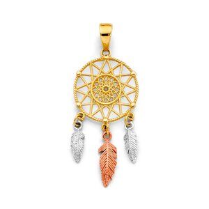 14KT Gold Tri-Color Dream Catcher Fancy Pendant